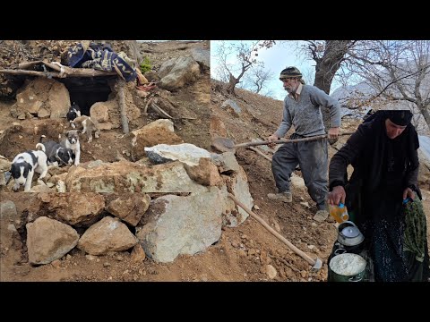 Iran nomadic life building a platform in front of the cub