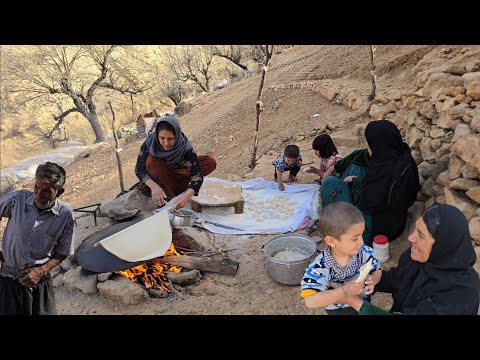 Iran nomadic life baking local bread by nomadic women in