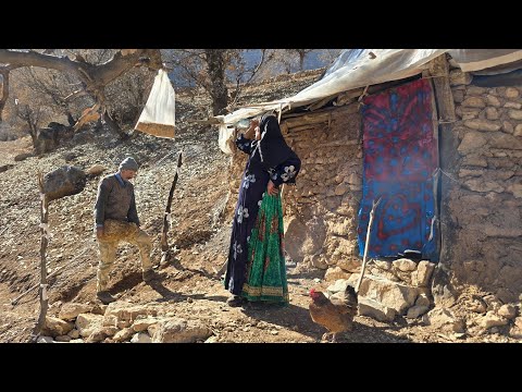 Iran nomadic life building a staircase with natural stone