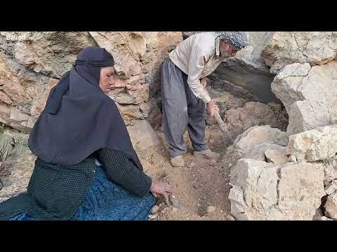 Building a shelter with stones in nature protecting