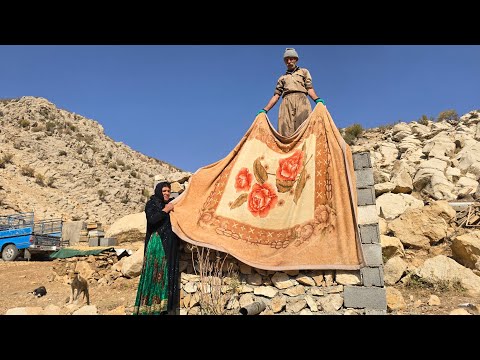 Nomadic life cleaning sheep shelters and washing blankets