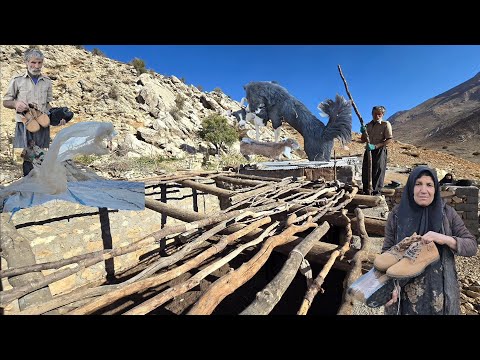 How nomads painstakingly cover the roof of their sheep pens