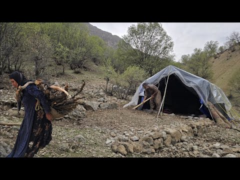 Iran nomadic life Building a platform for tents and resting