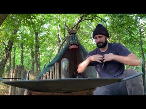 Building a Shelter in the Forest Cooking Outdoors on a