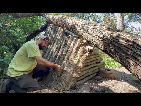 Building a Bushcraft Shelter Under a Fallen Tree Survival