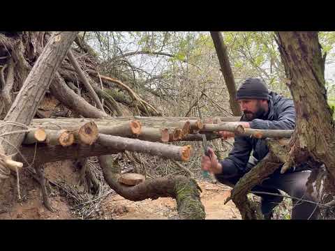 Building a Hanging Shelter on a Fallen Tree Survival in the