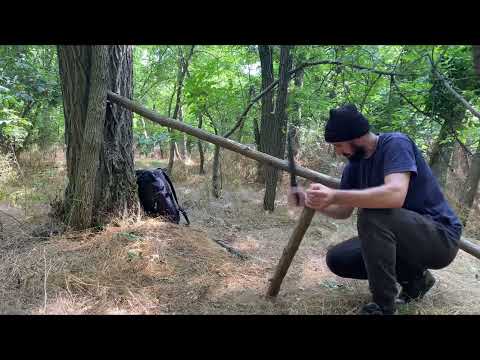 Building small Hut Shelter in the woods Bushcraft Survival