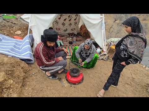 Stormy Day in Zagros Nomad Family Caring for Their Garden
