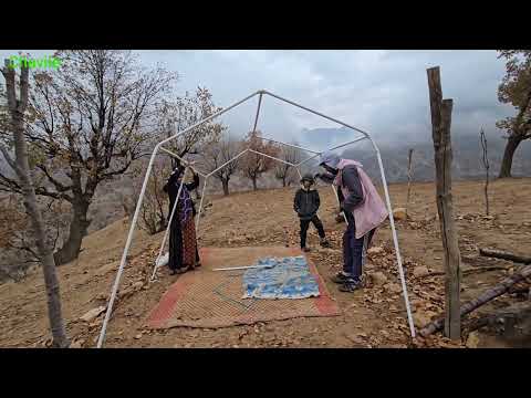 Setting up a tent in nature Baking cakes and nomadic