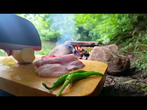 Cooking on the stone Swimming in a cold river