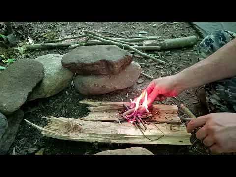 Solo camping without lights Making a torch Lightning No