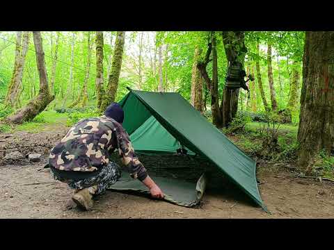 Riverside Camp Swimming in cold water Building a torch ASMR