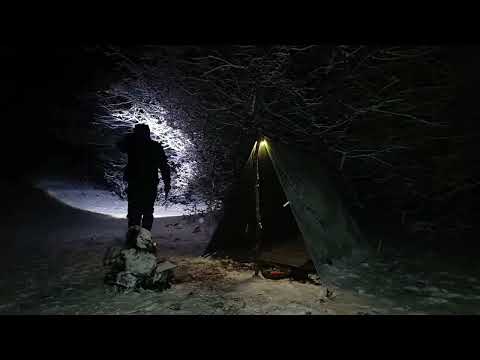Surviving Snow and Night Blizzard Camping with a Tarp at