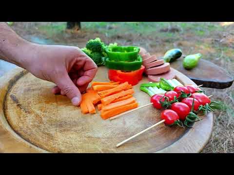 Cooking in nature with vegetables Vegetable food in the