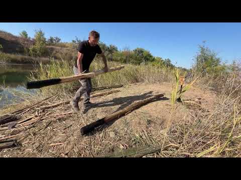 Building a Cozy Log Cabin with a Huge Clay Fireplace on an