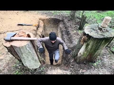 Building a Warm Secret Dugout Between Two Tree Stumps