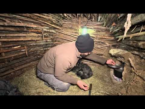 Winter Overnight in a Warm and Cozy Survival Shelter Clay