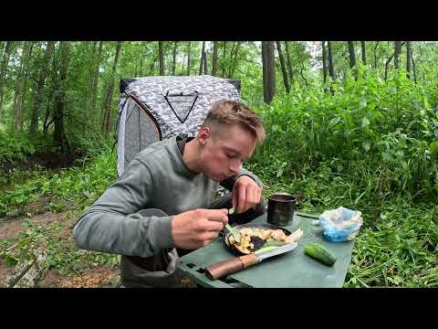 Rainy camping deep in the woods great fishing