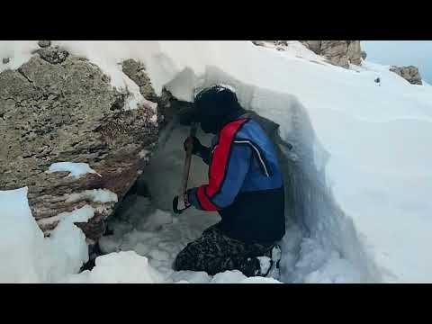 Alone on a Frozen Mountain Digging a Stone Cave to Survive