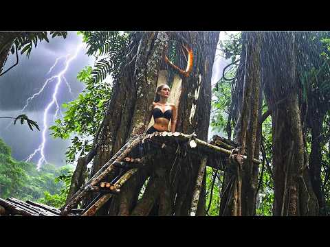 Build a Shelter Inside a Tree Survival Alone in a Fierce