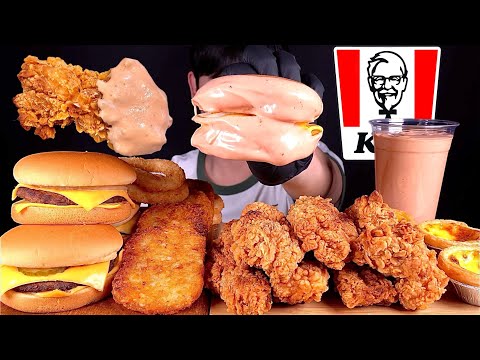 KFC 크리스피 통다리후라이드치킨 치즈버거 해쉬브라운 오징어튀김 먹방 KFC Crispiy Chicken