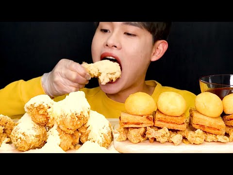 치즈링가루 듬뿍뿌린 프라이드닭다리 닭껍데기 멘보샤 크림치즈볼 먹방 Fried Chicken Legs