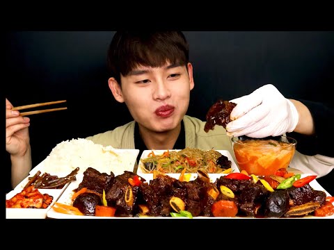 짭조름한 소갈비찜에 잡채 흰쌀밥 나박김치 먹방 Steamed beef ribs With Japchae