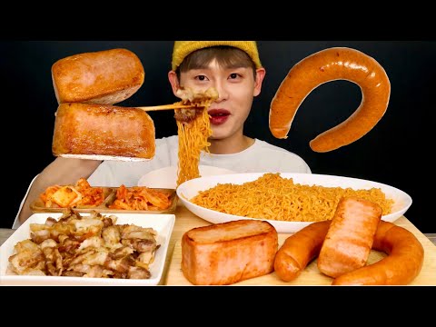 도전 불닭비빔면과 킬바사소세지 통스팸 차돌박이 먹방 Spicy Fire Noodles Spam
