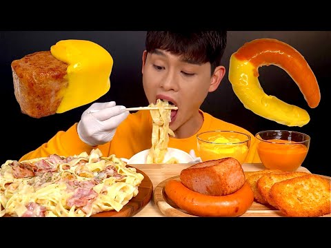 ASMR 꾸덕한 크림파스타와 킬바사 통스팸 해쉬브라운 먹방 Cream Pasta Sausage Spam