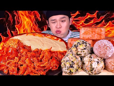땀뻘뻘 매운국물닭발과 참치주먹밥 통스팸 설탕핫도그 먹방 Spicy Chicken Foot With Rice