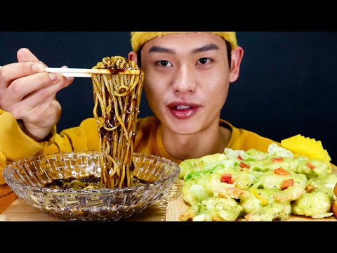 짜장면 4그릇 크림새우 대 호로록먹방 Korean Black Been Noodles Jajangmyeon