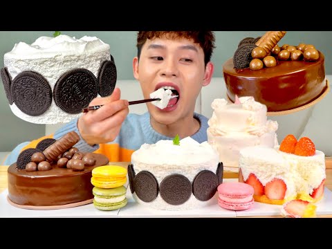 ASMR 생크림 가득 오레오 딸기 케이크 몰티져스 오레오 초콜릿 케이크 먹방 Strawberry Cake