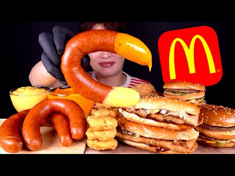 ASMR 맥도날드 골드행운버거 빅맥 맥너겟 불닭킬바사 치즈소스 찍어먹방 McDonald s Big Mac