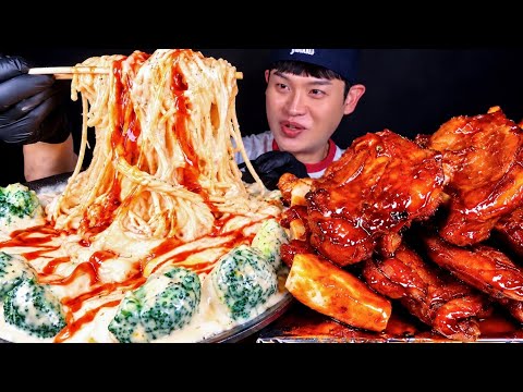 ASMR 불닭치즈까르보나라와 자메이카 통다리구이 먹방 Spicy Buldak Cheese Carbonara