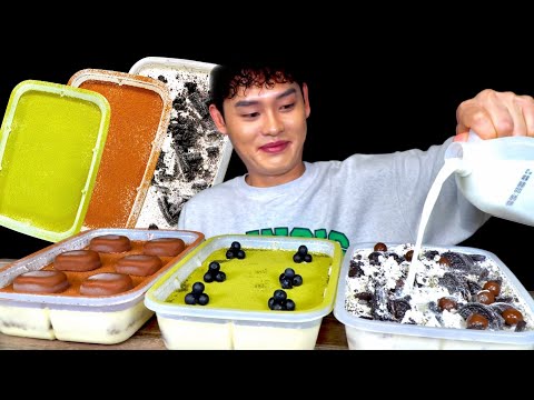 ASMR 녹차티라마수 아이스박스 오리지널 티라미수 파티팩 먹방 Box Cake Green Tea