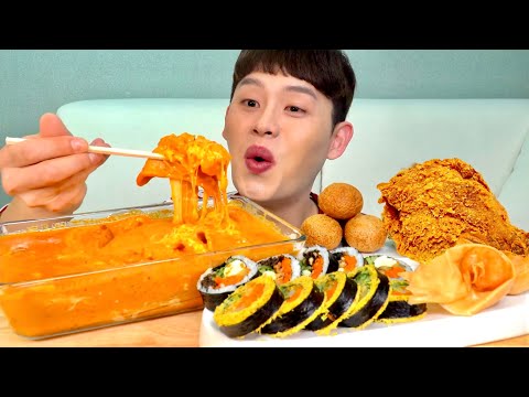 ASMR x 2 추가한 로제떡볶이와 크림치즈김밥 계란듬뿍김밥 먹방 Spicy Rose Tteokbokki