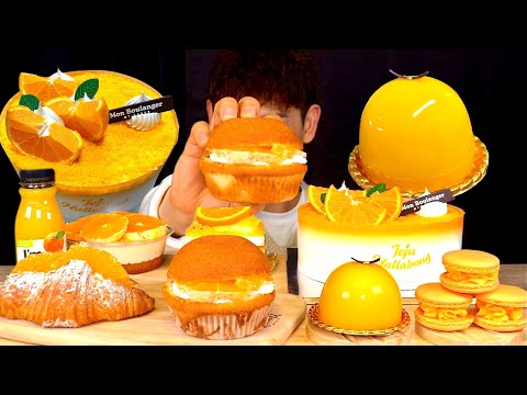 ASMR 오렌지 디저트 파티 오렌지 티라미수 케이크 망고무스 마카롱 먹방 Orange Cake
