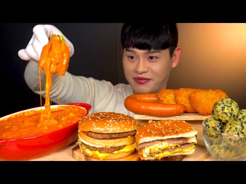 ASMR 로제떡볶이에 빠뜨린 빅맥 뽀득 킬바사 소세지 해쉬브라운 먹방 Rose Tteokbokki With