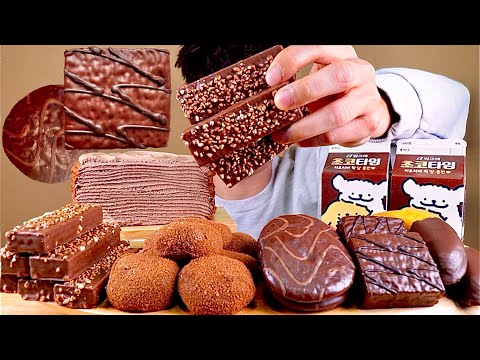 ASMR 초코크레이프에 싸먹는 디저트 누텔라초코바 초코떡 몽쉘 초코바나나 먹방 Chocolate Crepe