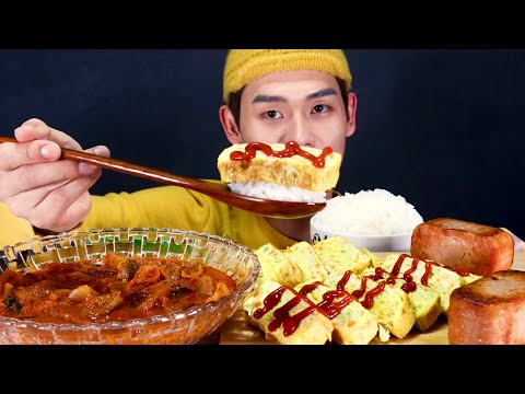 돼지고기 김치찌개 통스팸 계란말이 흰쌀밥 밥반찬먹방 Pork Kimch Stew Spam Egg Roll