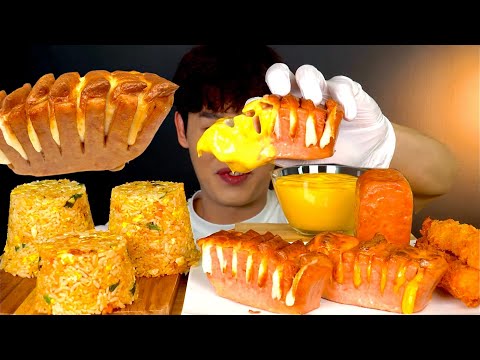 ASMR 컵라면 볶음밥과 모짜렐라 통스팸 바삭한 새우튀김 치즈소스찍먹방 Spicy Ramen Fried