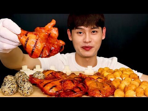페리카나 로스핀 핫데블 마늘맛에 우유튀김 크림치즈볼 주먹밥먹방 Big Chicken Legs with