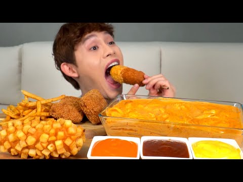 ASMR 로제크림떡볶이에 빠진 명랑핫도그 통치즈까스도 빠졌어요 먹방 Rose Cream Tteokbokki