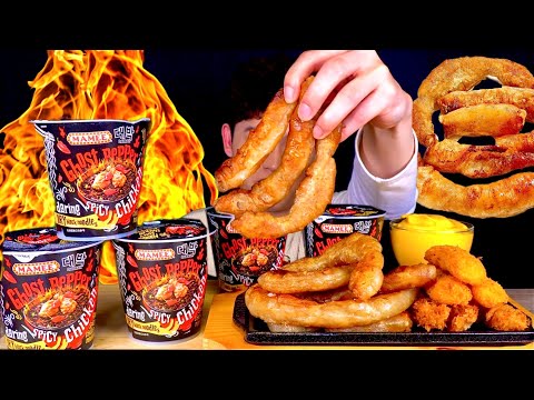 ASMR 세상에서 제일 매운 고스트페퍼라면 기름가득 통대창 새우튀김 게살튀김 먹방 Ghost Pepper
