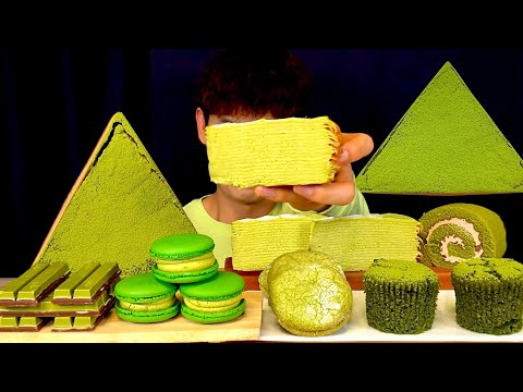 ASMR 녹차 그린티 녹차 티라미수 마카롱 크레이프 초콜릿 먹방 Green Tea Dessert