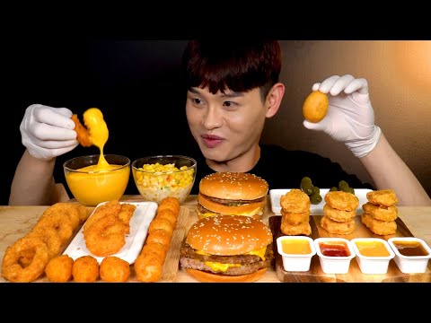 ASMR 맥도날드 더블쿼터치즈 빅맥 맥너겟 칵테일 쉬림프튀김 먹방 McDonald s Double
