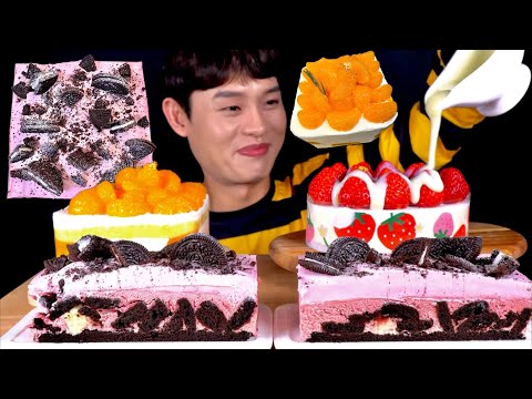 ASMR 투썸플레이스 생귤 생크림케이크 베리 아이스박스 생딸기 우유 케이크 먹방 Orange Cake