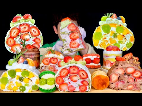 ASMR 크림이 넘쳐흐르는 크레페케이크 딸기 초코 후루츠 크림 케이크 먹방 Full Cream Crepe