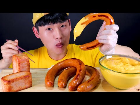 흰쌀밥에 킬바사 소세지 통스팸을 먹어봤어요 Feat 치즈소스 kielbasa Spam with Rice