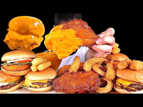 ASMR 청양마요 새우버거 치즈버거 불고기버거 후라이드 닭다리먹방 Cheese Burger With